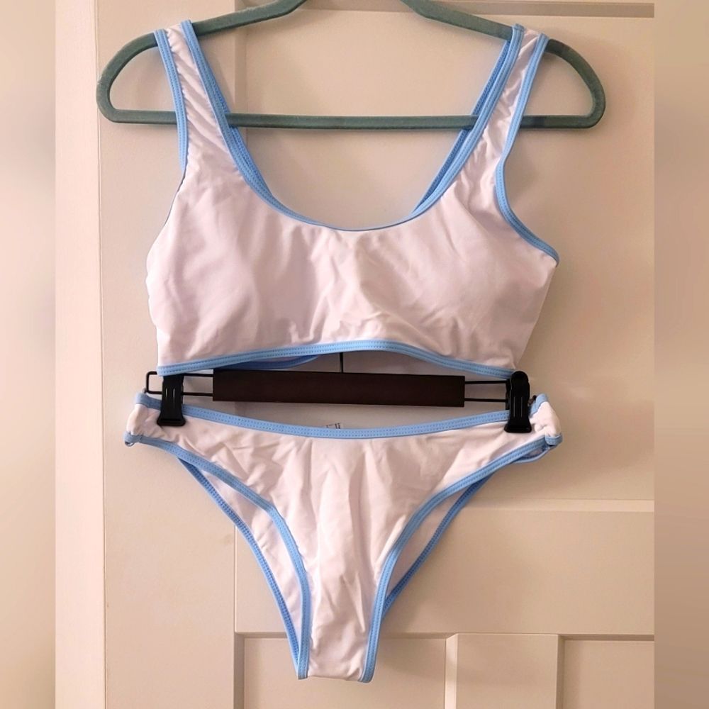 NWOT Shein baby blue and white bikini swimsuit